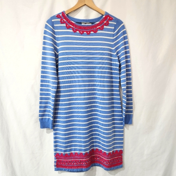 Vineyard Vines Women's Sweater Dress Size L Blue Stripe Pink Merino Wool Preppy - Picture 1 of 7